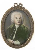 Miniatur "Johann Sebastian Bach mit Notenblatt", Malerei auf Bein, undeutl. sign., am unteren