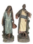 2 Figuren "Araberpaar", um 1890, Kermik, farbig bemalt, an der Männerfigur Sockel repariert,