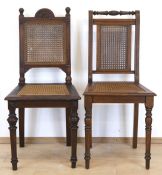 2 Gründerzeit-Stühle, um 1880, Nußbaum, Sitz und Rückenlehne mit Rohrgeflecht (1x etwas b