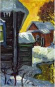 Russischer Maler des 20. Jh. "Hütte im Winter", Öl/Mp., sign. u.r. und dat. 1991, 29x19,5cm, Rahmen