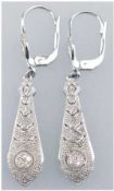 Ohrringe im Art-Deco-Stil, 925er Silber, rhodiniert, Brillanten, Länge mit Brisur ca. 3,8cm