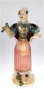 Große Murano-Figur, Barovier "Frau mit zwei Tauben", farbloses Glas mitverschiedenfarbenem Innenfang