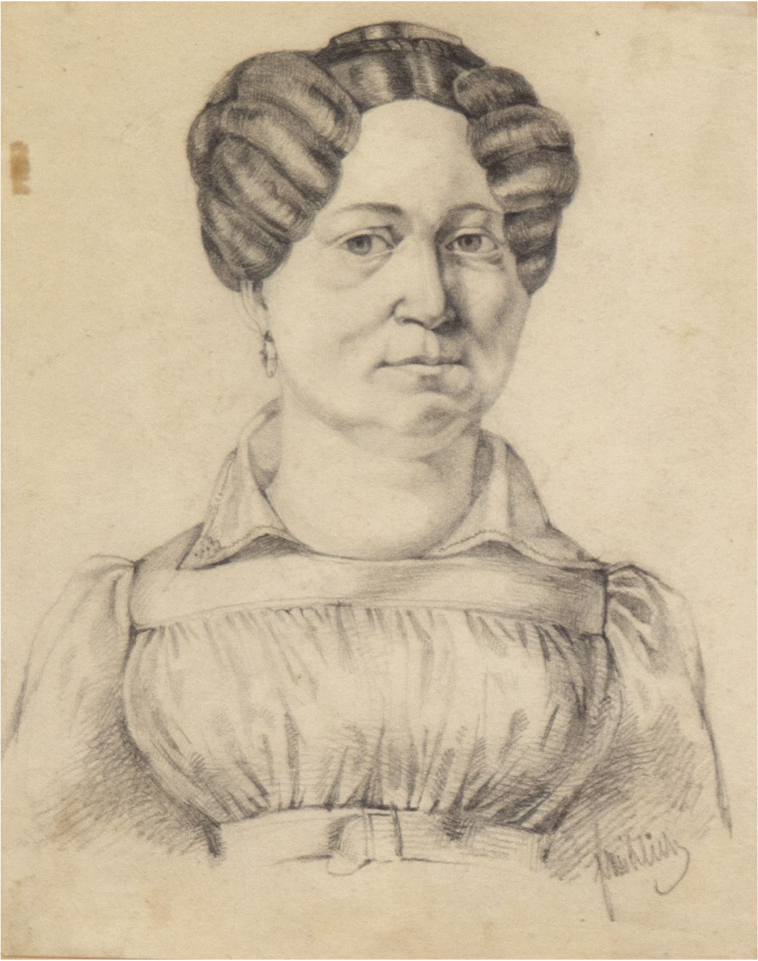 "Halbporträt einer Dame", Zeichnung, frühes 19. Jh., undeutl. sign. u.r., 16x13 cm, imPassepartout