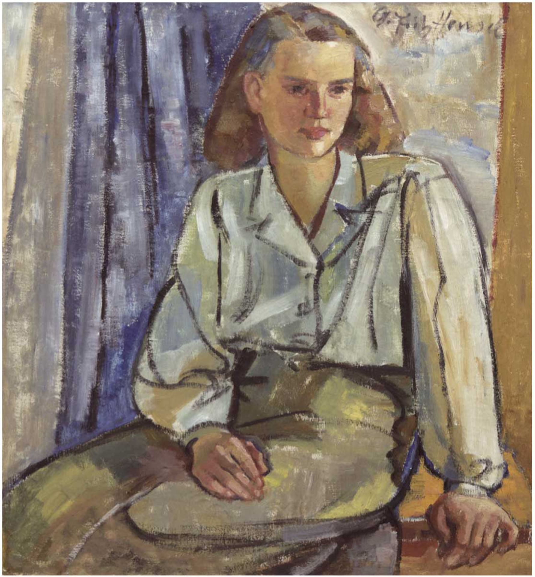 Hensel, Gerhard Fritz (1910 Neukirch/Lausitz- 1986 Flensburg) "Sitzende junge Frau",Öl/Lw., signiert