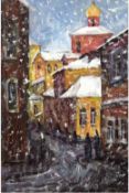 Russischer Maler des 20. Jh. "Straßenszene im Winter", Öl/Mp., sign. u.r., 30x20 cm,Rahmen