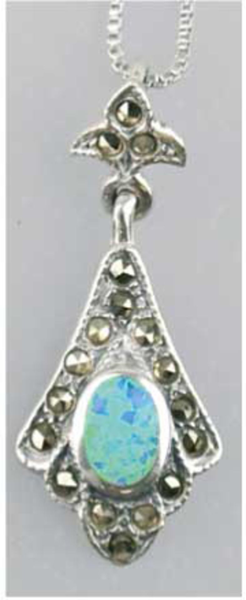 Kette und Anhänger mit Opal (rec.), Markasiten, 925er Silber, Maße mit Öse ca. 3,1 x1,3 cm,