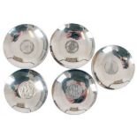 5 Münzteller, 925er Silber, ca. 300 g, Dm. 8,5 cm - 9,0 cm