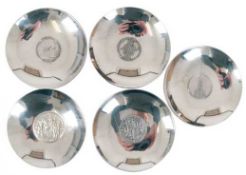 5 Münzteller, 925er Silber, ca. 300 g, Dm. 8,5 cm - 9,0 cm