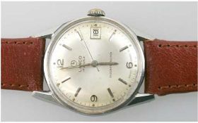 Herren-Armbanduhr "Certina", Handaufzug, silberfarbenes Zifferblatt, Dm. 3,2 cm,Stabindizes, große