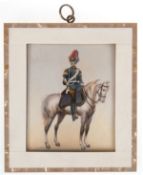 Miniatur "Reitender Offizier" Malerei auf Bein, sign., 9x7,5 cm, im Beinrahmen mitPerlmuttkante