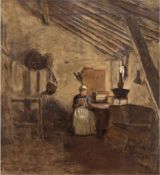 Schmidt-Michelsen, Alexander (1859-1908) "Krankenschwester beim Tupfer wickeln", Öl/Lw.,sign. u.