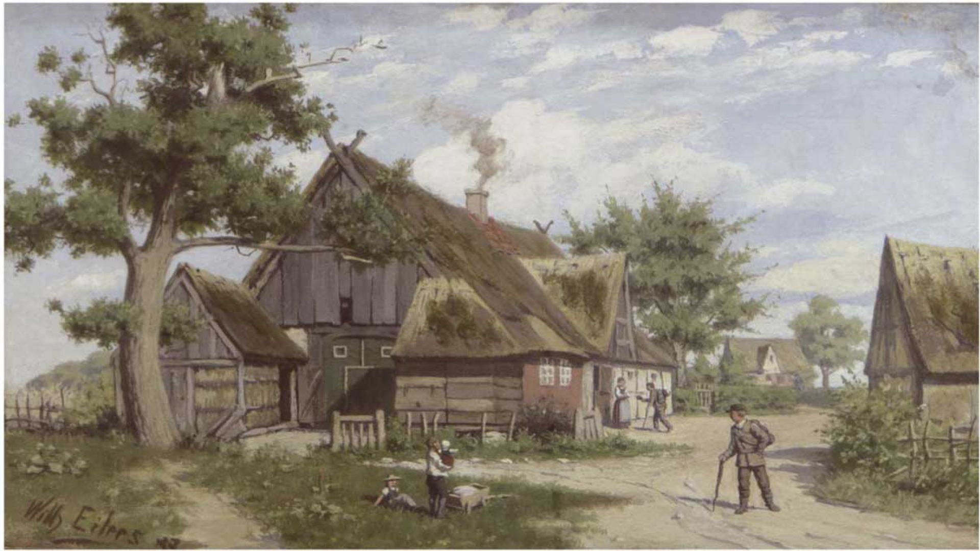 Eilers, Wilhelm (1857-1919) "Dorfstraße in Ahrenshoop", Aquarell, sign. und dat. '87 u.l.,14x21,5
