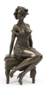 Bronze-Figur "Frau im Negligee auf Hocker sitzend", Nachguß 20. Jh., bez. "Cilo", braunpatiniert,