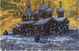 Russischer Maler des 20. Jh. "Kirche im Winter", Öl/Mp., sign. u.r. und dat. 1991, 20x29,5cm,