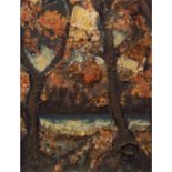 Fjord, Lisa "Herbstliches Waldinneres", Öl/Lw., partiell pastös aufgetragen, 32x23,5 cm,Rahmen