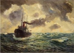 Volborth "Dampfschiff auf bewegter See", Öl/Mp., sign. u. dat. 1923 u.r., 48x61 cm, Rahmen