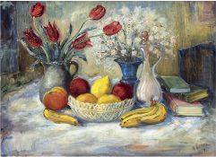 Fokken, Hinrich (1889 Esens-1976 Bremen) "Obststilleben", Öl/Lw., sign. u.r. und dat.1929, 60x80 cm,