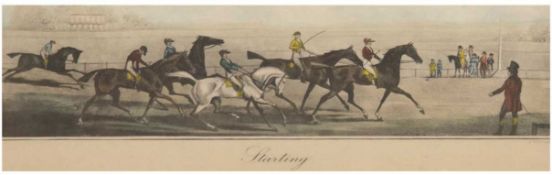 Pollard, James (1792-1867) "Starting", Aquatintaradierung, 13,5x36,5 cm, Blatt 20x44,5 cm,hinter