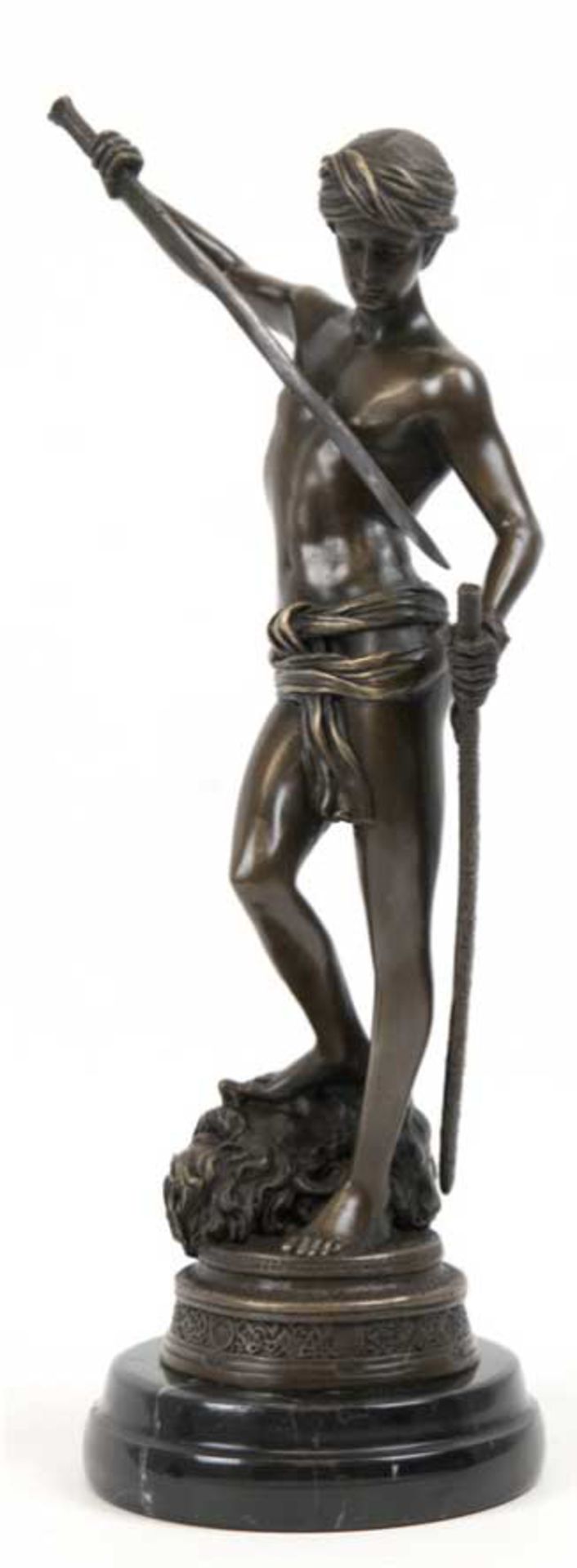 Bronze-Figur "David besiegt Goliat", Nachguß 20. Jh., bez. "A. Mercie", braun patiniert,