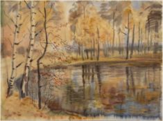 Klimov, A.S. "Herbstteich", Aquarell/Papier, rückseitig bez., 50x63,5 cm, ungerahmt