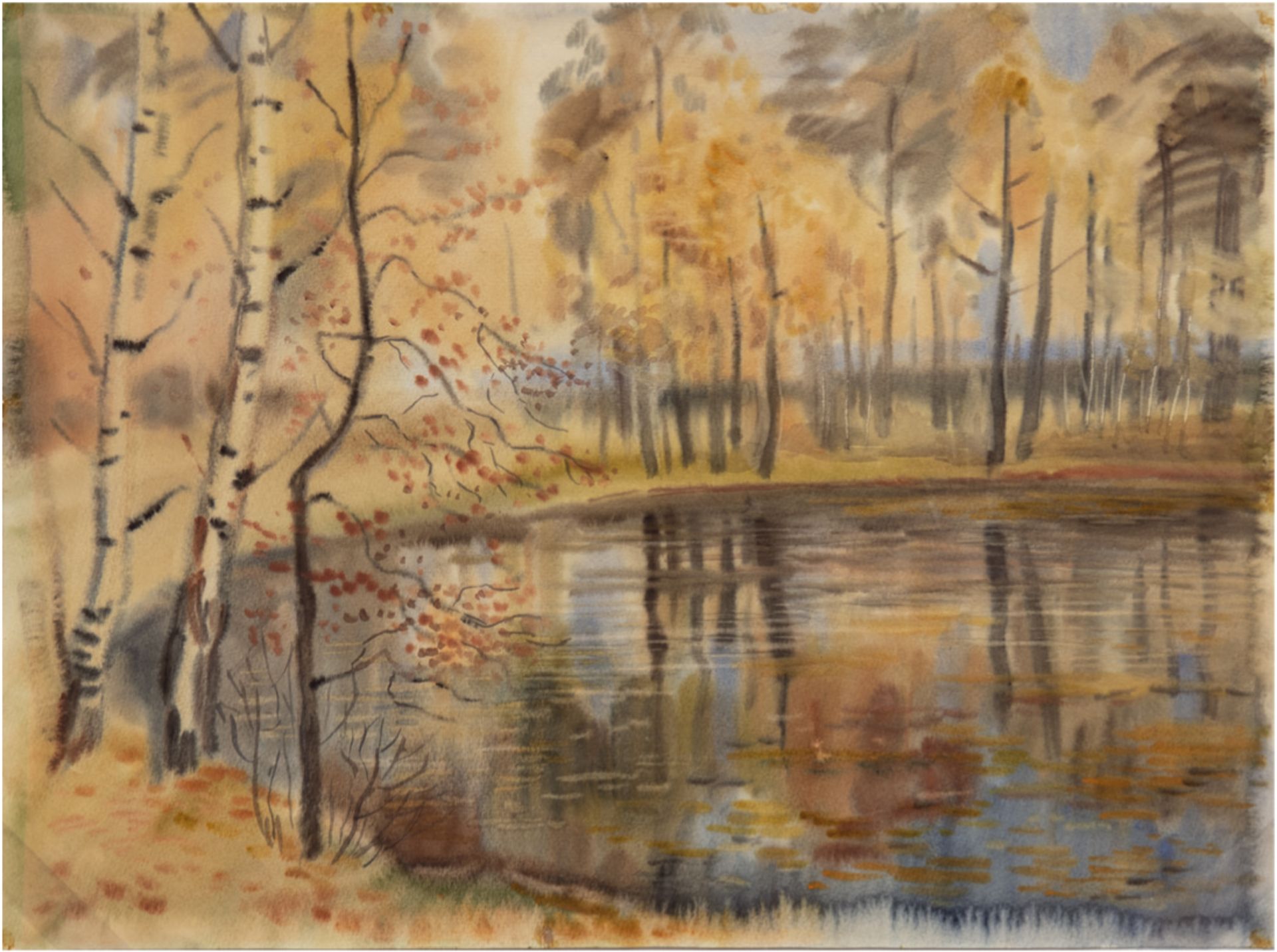 Klimov, A.S. "Herbstteich", Aquarell/Papier, rückseitig bez., 50x63,5 cm, ungerahmt