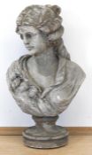 Gartenfigur "Büste einer jungen Frau", um 1900, Sandstein, H. 70 cm