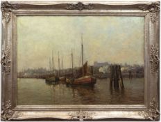 Harländer, Hans (1880 Hamburg-1943 Hamburg) "Hamburger Hafen", Öl/Lw., sign. u.r., 70x100cm, Rahmen