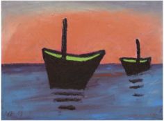 Eckhardt, Wolfgang (1935 geb. in Leipzig) "Fischerboote im Sonnenuntergang", Öl/Hf.,mongr. und