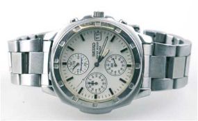 Herren-Armbanduhr "Seiko-Chronograph", Quarz, Edelstahl, wasserdicht bis 50 m, mitDatumsanzeige