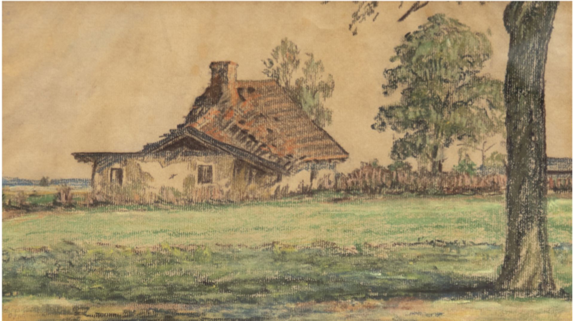Landschaftmaler 19. Jh. "Bauernhaus in Ostpreußen", Farbkreide, unsign., l.u. bez.Johannisburg