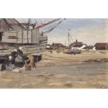 Bartsch, Wilhelm (1871 Kiel-1953 Hannover) "Fischerboote am Strand von Katwijk",Öl/Malkarton,