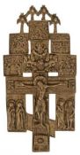 Orthodoxes Kreuz, Messing, reich figürlich reliefiert, 22x10,5 cm