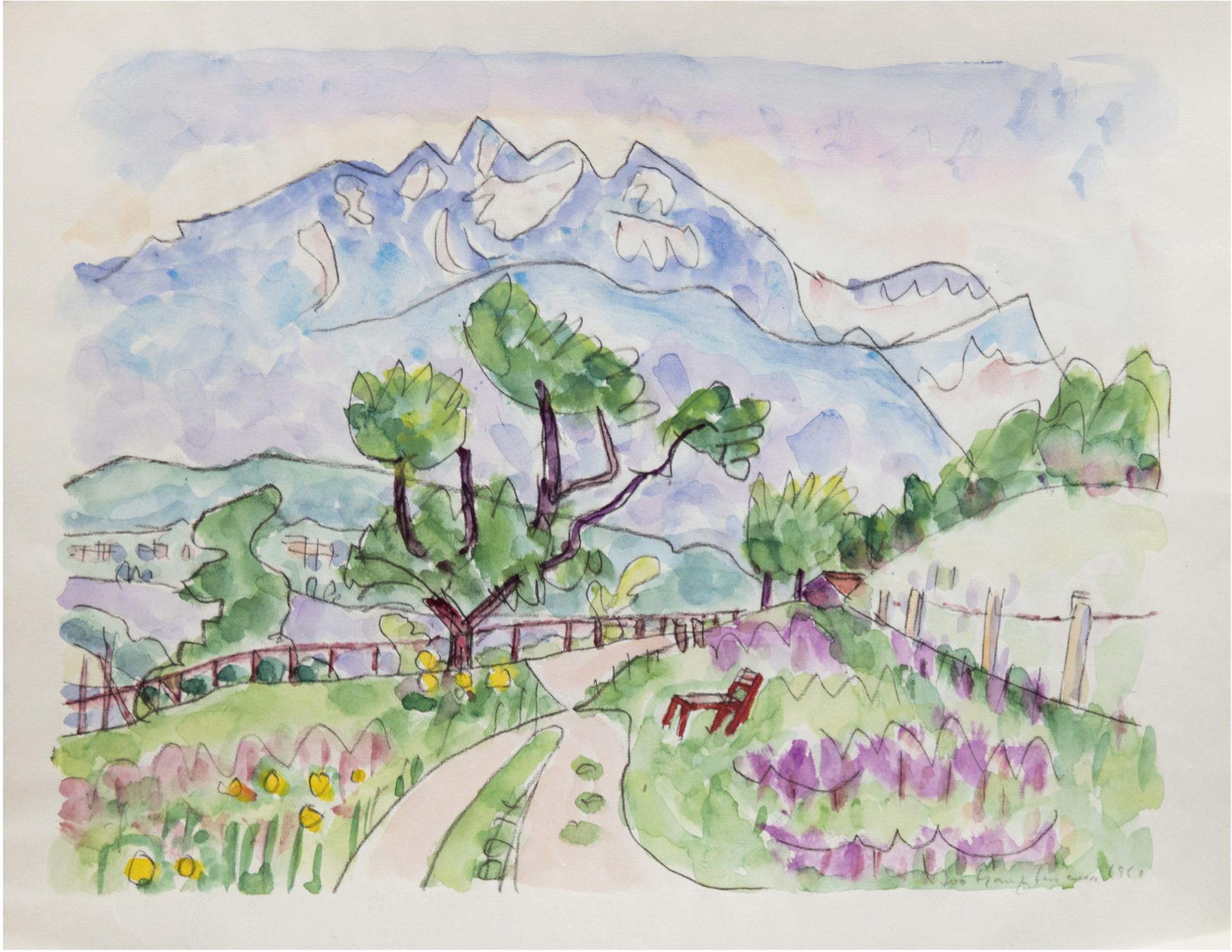 Hauptmann, Ivo (1886 Erkner-1973 Hamburg/Dresden) "Landschaft in Lugano im Kanton Tessin",Aquarell/