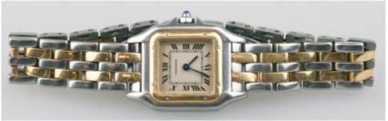 Cartier-Damenuhr "Panthere", Stahl, Gold, Quarz, quadratisches Zifferblatt 1,3x1,3 cm,