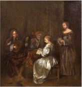 "Hausmusik" in der Art von Jacob Ochtervelt (1634-1672), Öl/Lw., doupliert, unsign.,rückseitig