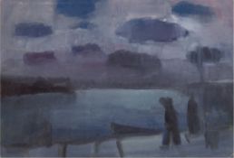 Palinkas, Heiner (1913-2000) "Regenwetter mit Personenstaffage", Öl/Mp., unsign.,rückseitig WVZ-