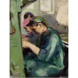 Maler des 20. Jh. "Näherin bei der Arbeit", Öl/Lw, unsign., 56x40 cm, Rahmen