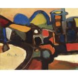 "Abstrakt", um 1960, Öl/Lw., undeutl. sign. u.l., 47x56 cm, Rahmen