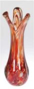Murano-Vase, stark gewellter Rand, farbloses Glas mit roten, orangen und weißenEinschmelzungen, H.