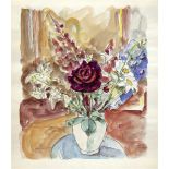 Hauptmann, Ivo (1886 Erkner-1973 Hamburg/Dresden) "Blumenstilleben mit Rose", Aquarell,50er Jahre,