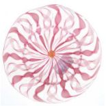Murano-Schälchen, gewellter Rand, farbloses Glas mit eingeschmolzenen rosa gedrehtenBändern und