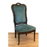 Stuhl, um 1840, Palisander, Sitz und hohe Rückenlehne gepolstert, H. 110 cm