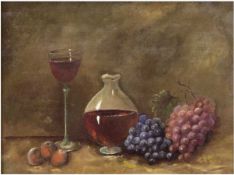 Krohn, H. "Stilleben mit Obst und Wein", Öl/Mp., sign. u.r., 19,5x25,5 cm, Rahmen