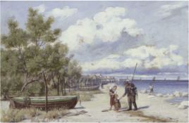 Eilers, Wilhelm (1857-1919) "Fischer und Boote am Strand auf Rügen", Aquarell, sign. unddat. '87 u.