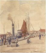 Maler Anfang 20. Jh. "Reges Treiben im Hafen", Aquarell, unleserl. sign. "Emile H...nault"und dat.