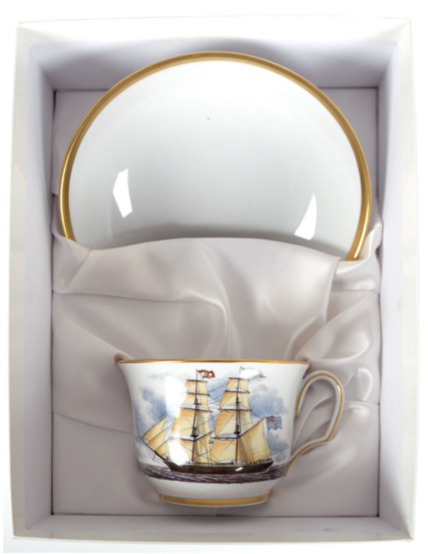 Meissen-Captain's Cup "Alfhild" mit UT, 2. Hälfte 20. Jh., polychrome Malerei mitGoldrändern,