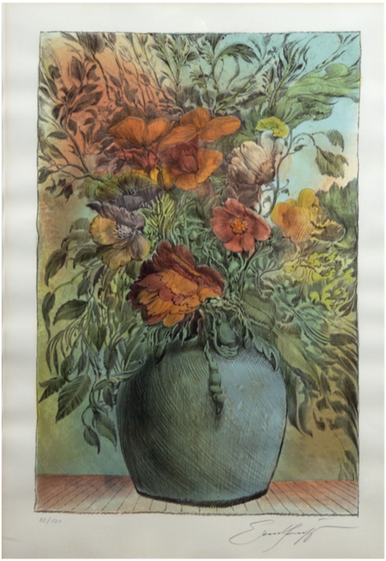 Fuchs, Ernst (1930 Wien-2015 ebenda) "Blumenstrauß in Vase", Farblitho., handsign. u.r.,nummeriert