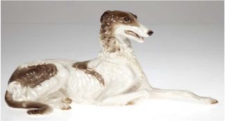 Porzellanfigur "Russischer Windhund", Nymphenburg, Entwurf Theodor Kärner, Entwurf 1906,Bemalung