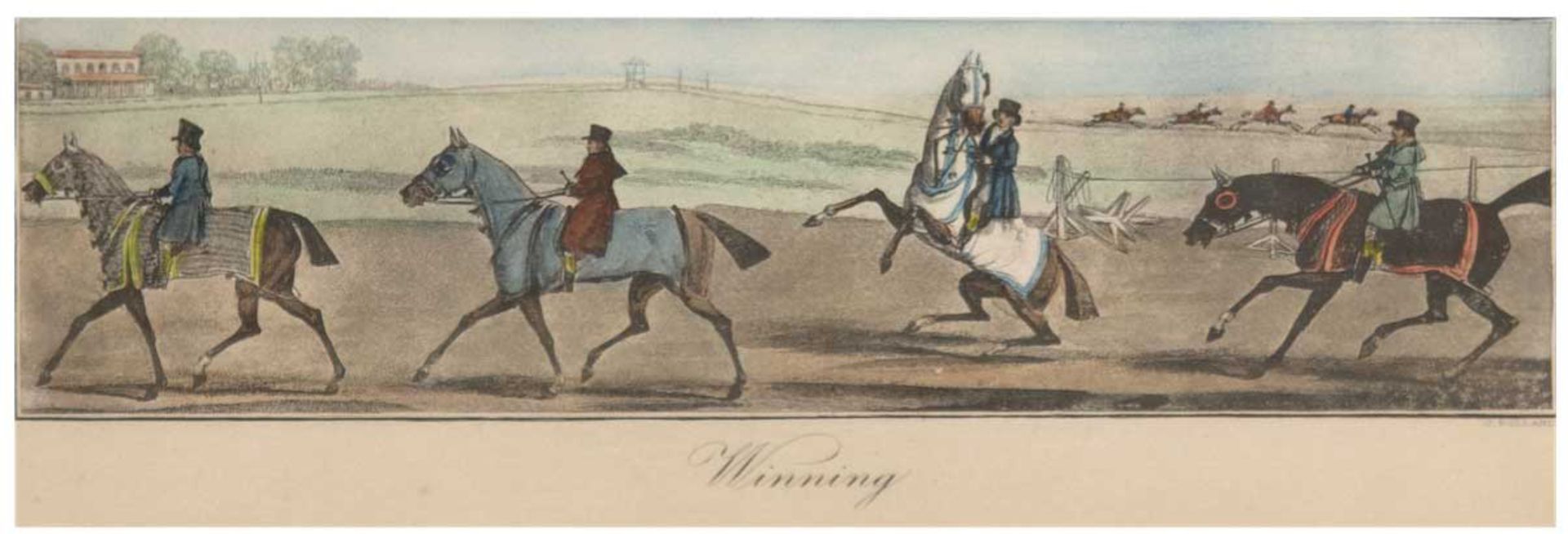 Pollard, James (1792-1867) "Winning", Aquatintaradierung, 13x36 cm, Blatt 20x44,5 cm,hinter Glas