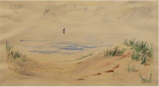 "Dünenstrand", Aquarell/Papier, undeutl. signiert u.r., 45x59 cm, hinter Glas und Rahmen